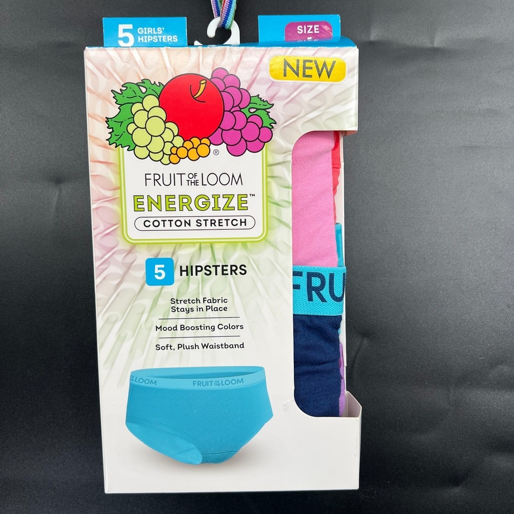 NEW Fruit of the‎ loom Energize cotton stretch hipsters 5 pack girls underwear 6